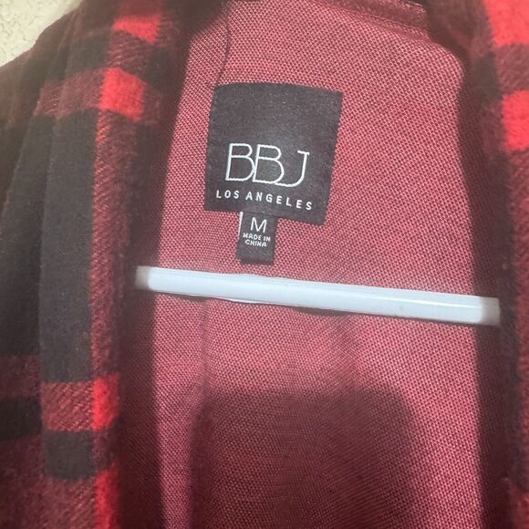 BBJ LA Flannel jacket Checkered Plaid Oversized open cardigan red black sz M - Picture 3 of 7